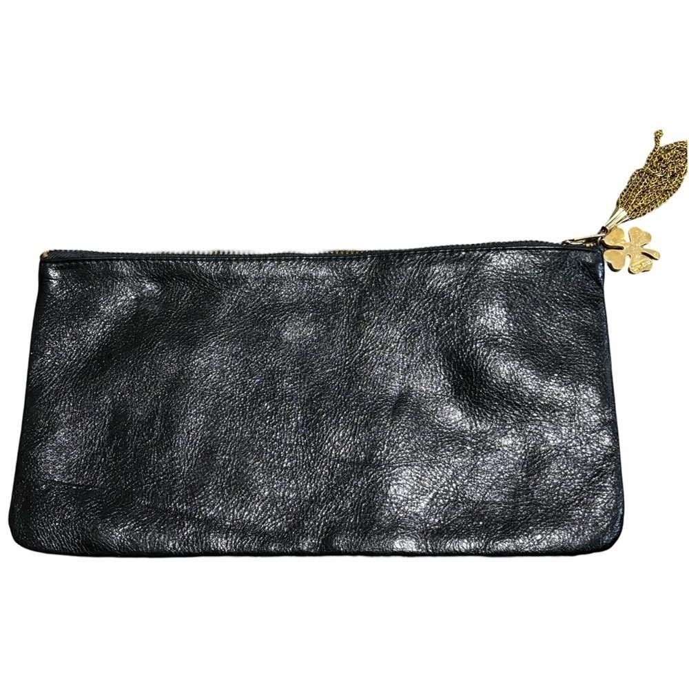 Moss Mills made in the USA black leather clutch w/tassel